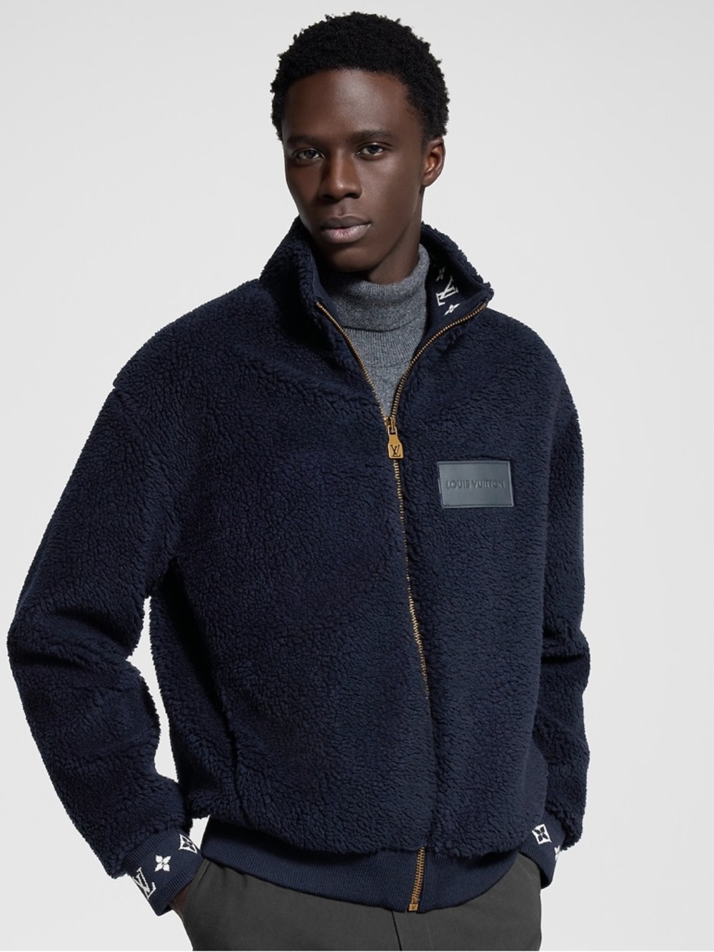 Louis Vuitton Leather Patch Fleece Blouson Jacket